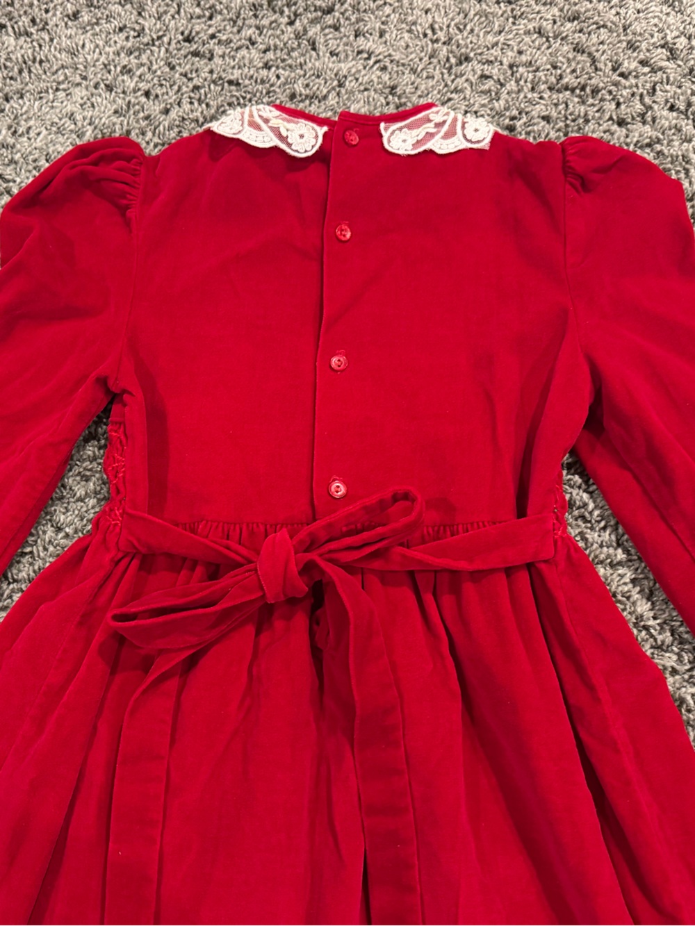 Vintage Polly Flinders Girls Red Velvet Dress with Lace Collar and embroidey - Picture 7 of 8
